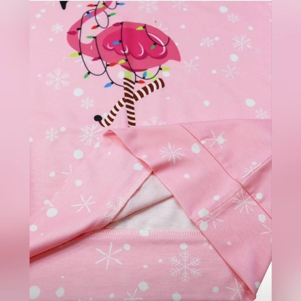 Holiday Lights Flamingo Print Long Sleeve Pullover Tee Sweater lightweight - Picture 4 of 7